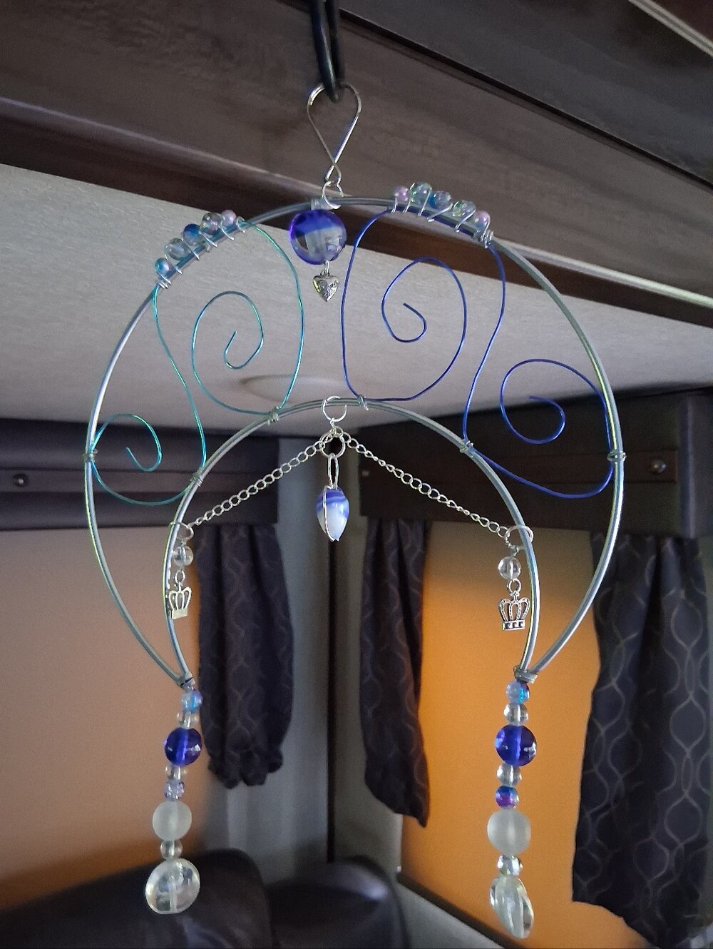 Blue & Teal Glass-Bead Hanging Lantern Accent